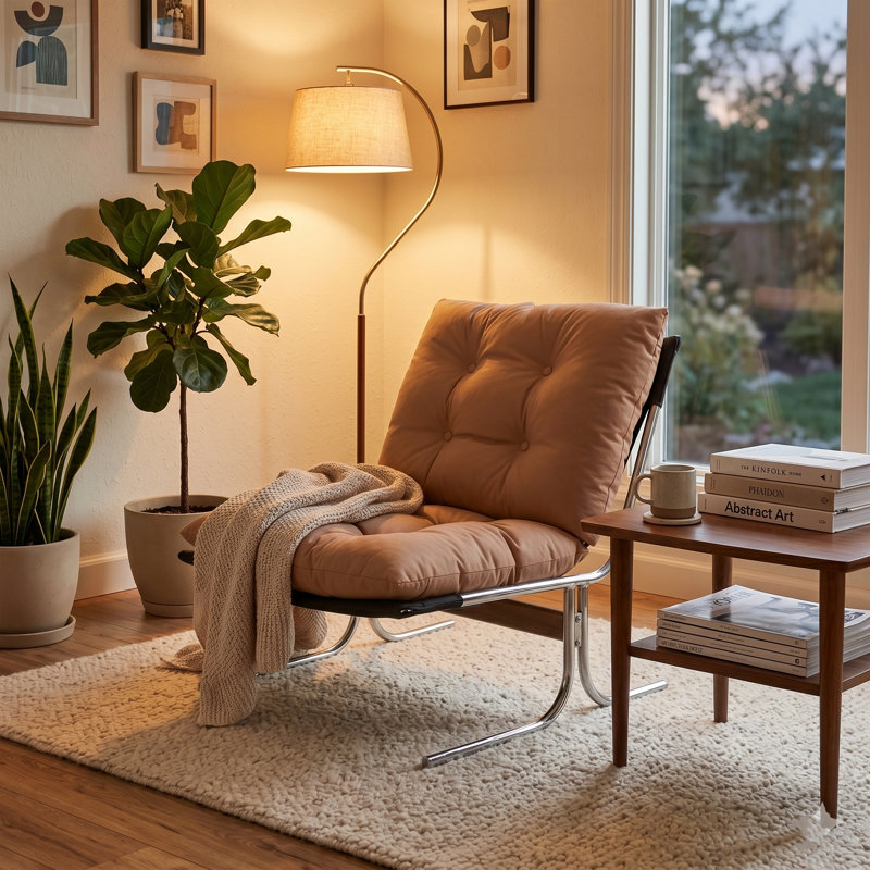 28.44" W Modern Faux Leather Accent Chair for Small Spaces, Brown