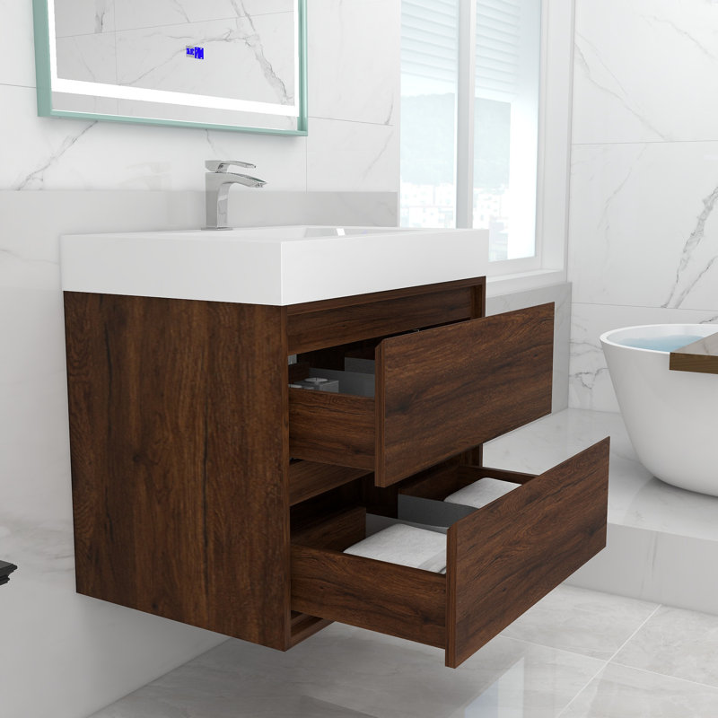 Base de meuble-lavabo mural 30 po Moreno avec plateau en acrylique renforcé Moreno, Bois de rose