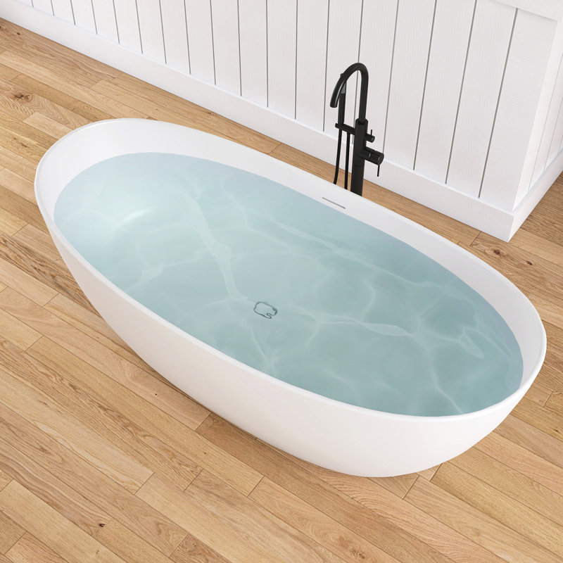Forma 73'' Freestanding Tub Solid Surface Freestanding Deep Soaking Bathtub, White
