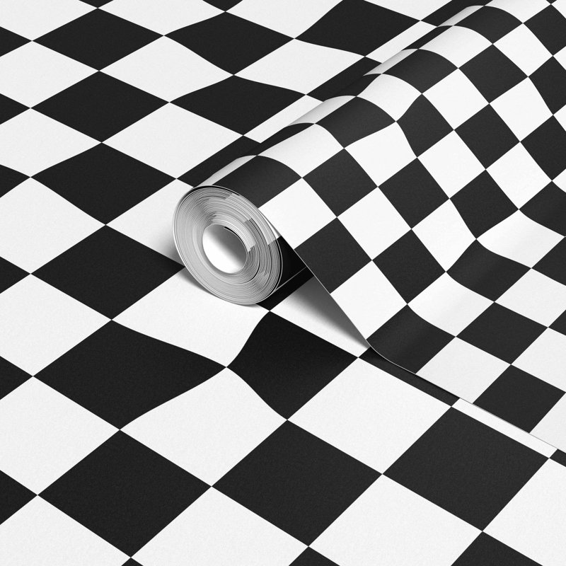 Warped Checkerboard Wallpaper, Black/White