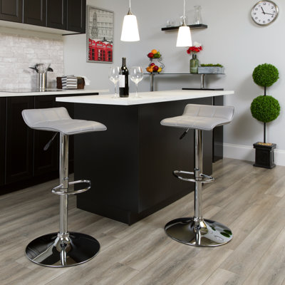Amp Contemporary Vinyl Adjustable Height Barstool with Quilted Wave Seat