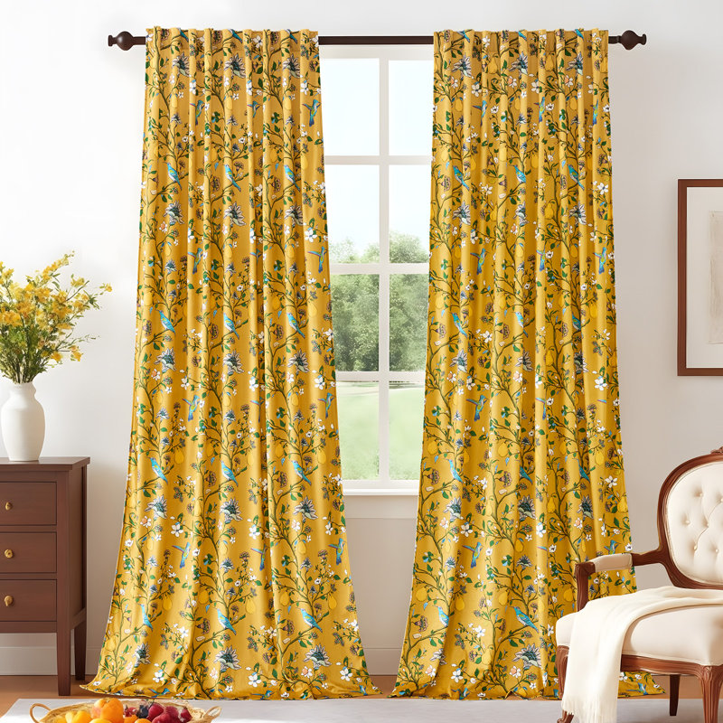 Luxury Velvet Fancy Hummingbird Blackout Curtain. Rod Pocket Back Tab Thermal Insulated Room Darkening Drapes（set of 2）