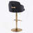 Adjustable Barstool In Gold Metal And Black Velvet With Gold Metal Accent And Round Metal Footrest - Set Of 2-936296144