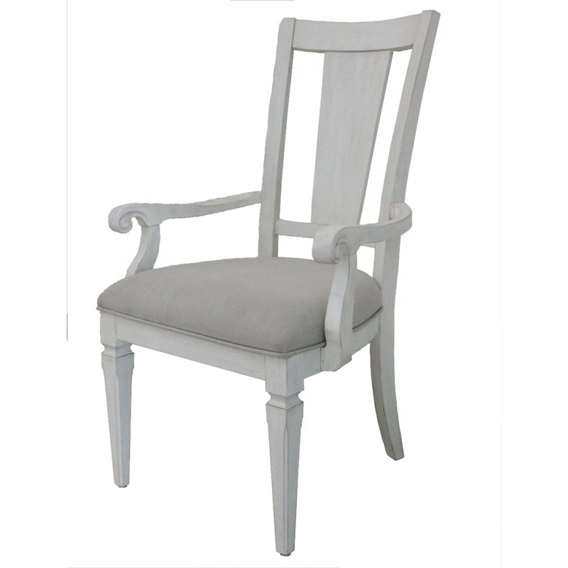 Chaise avec accoudoirs en lin gris clair et blanc vieilli, ensemble de 2