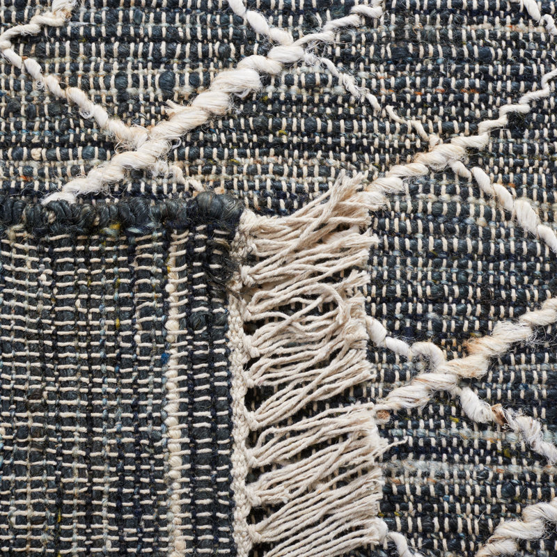 Natural Fiber Hand Loomed Jute/Cotton Southwestern Rug in Ivory/Black, Round 6'