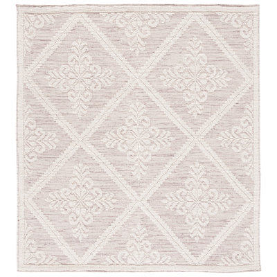 Tapis ivoire / rouge en laine tissé à la main Damask