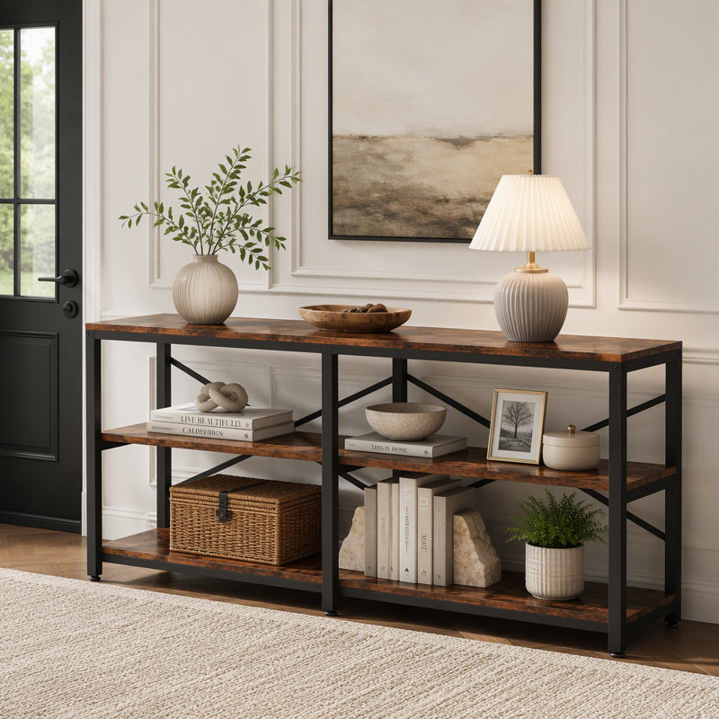 Console à 3 niveaux, canapé de vestibule de 70,9 po de long avec tablettes de rangement, Brun