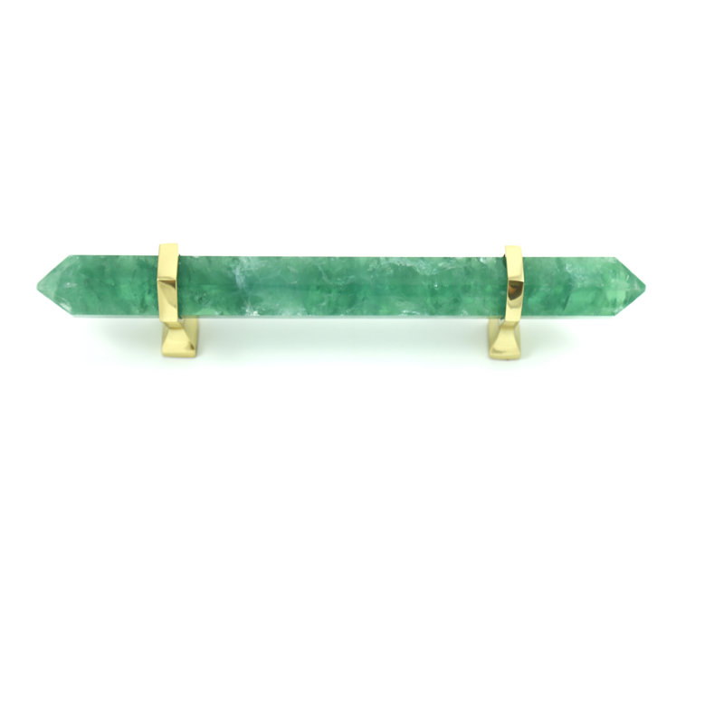 Poignée barre 4" à centre en cristal fluorite, Laiton / vert