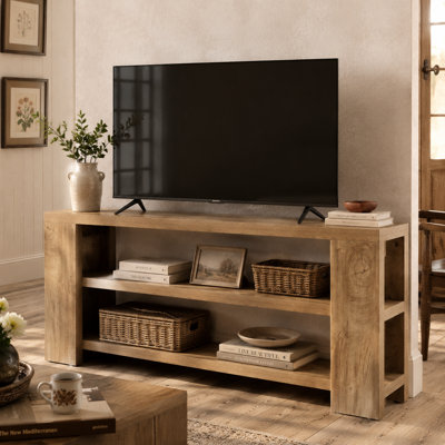 Meuble télé 70,9 po pour téléviseur 65/70/75 po, console de télévision à 3 niveaux en bois, centre de divertissement pour le salon, chambre à coucher