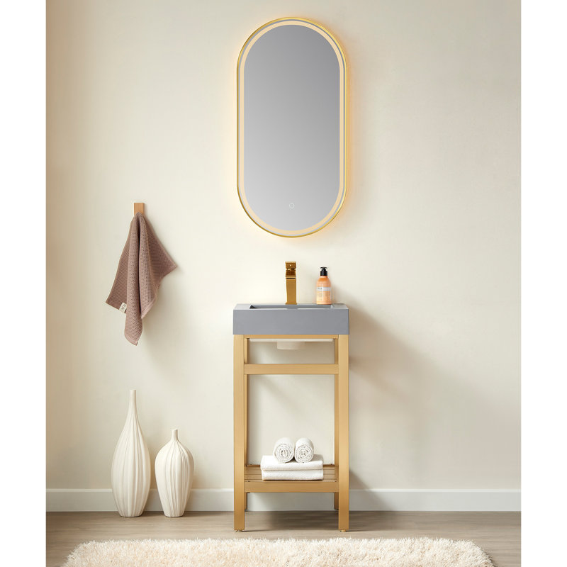 Ensemble de meuble-lavabo simple 18 po avec miroir Hobert, Or brossé, Blanc, Blanc