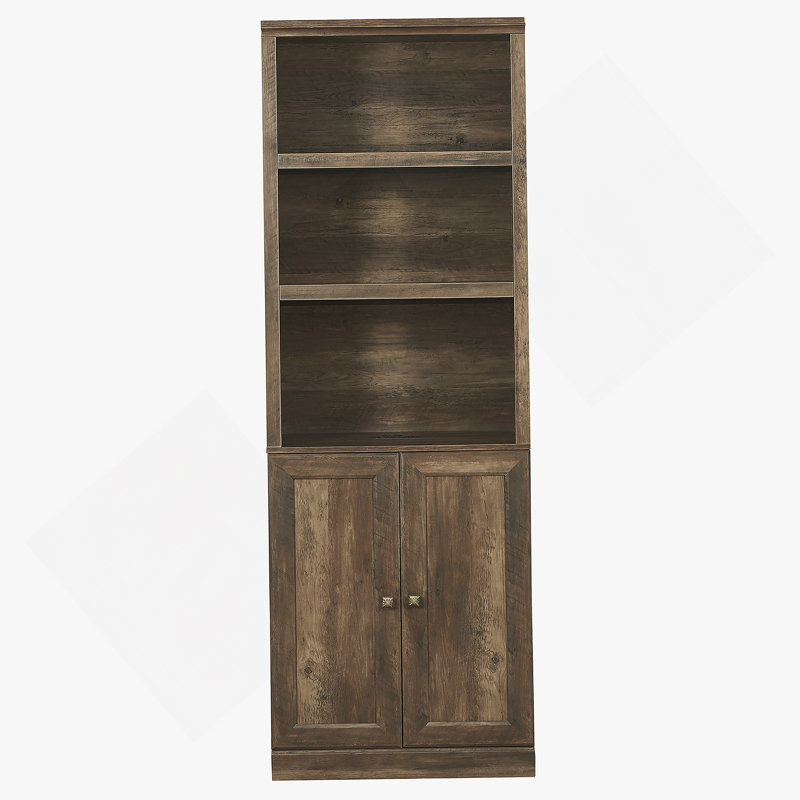 Bibliothèque 1 porte avec port USB et 3 tablettes ouvertes avec étagères, brun rustique