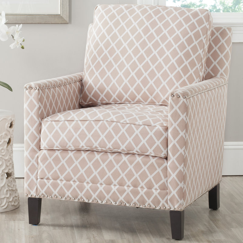 Upholstered Armchair, Peach Pink/White Polyester Blend