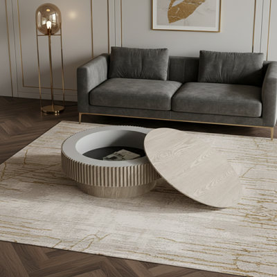 Table basse 31,5 po ronde avec rangement Table d'appoint moderne en placage de bois massif pour salon, chambre à coucher, appartement ou bureau, gris