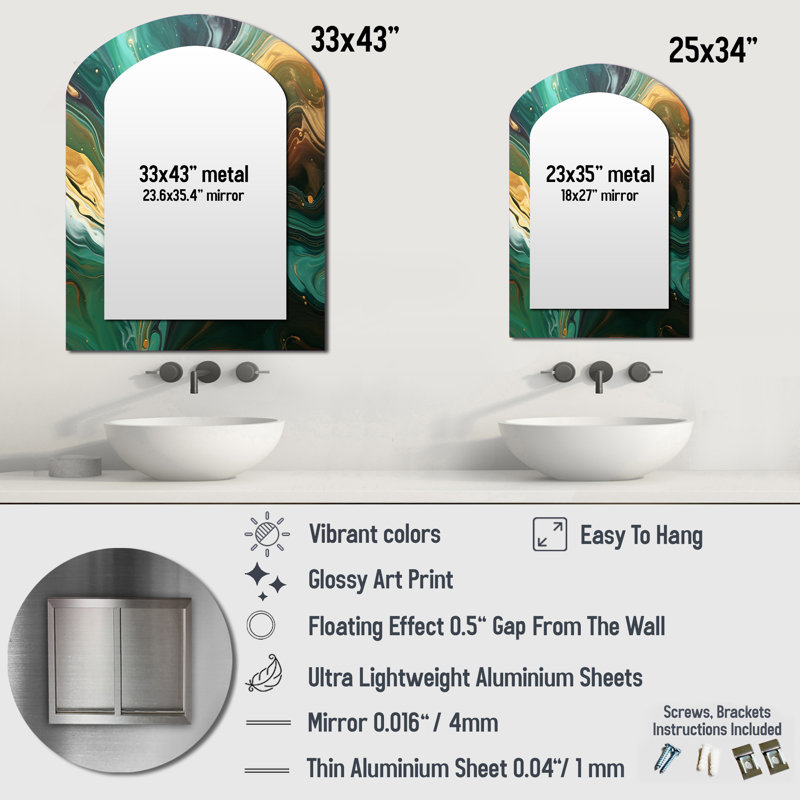 Miroir mural abstrait vert et doré Marble River IV - Green Modern, 34 po x 25 po
