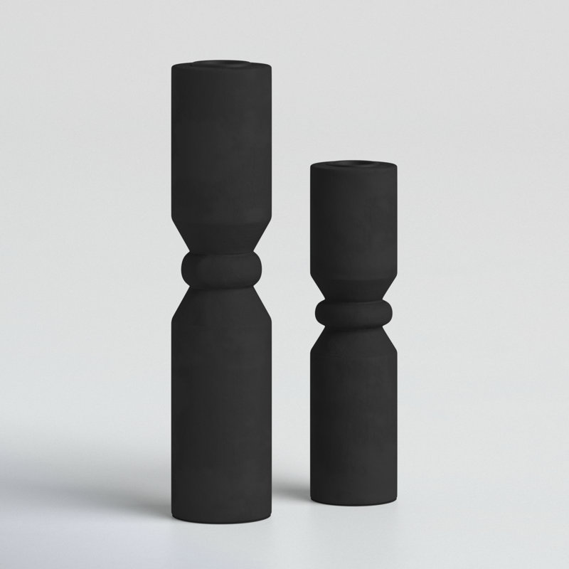 2 Piece Wood Tabletop Pillar Set, Black
