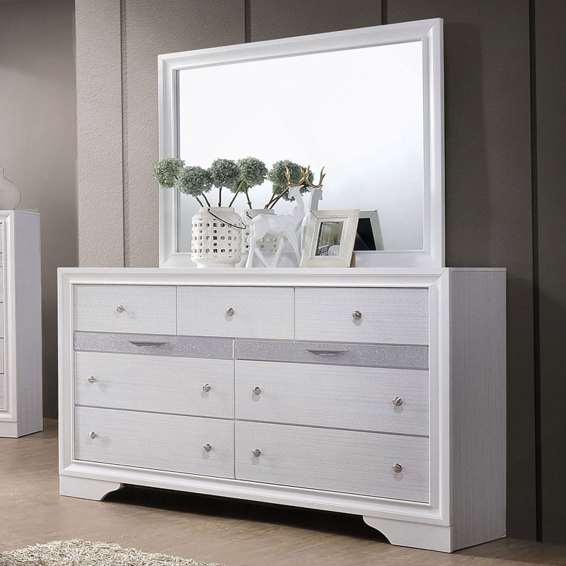 Commode de couleur blanche avec miroir et ensemble de bijoux cachés, Blanc
