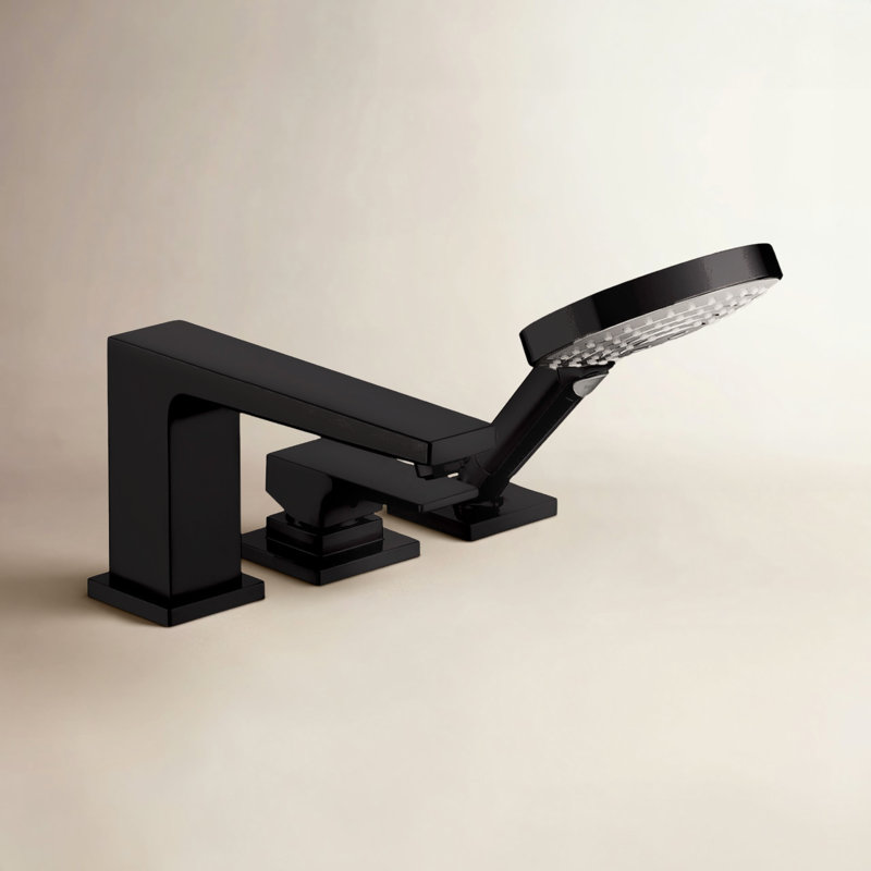 Metropol Single Handle Deck Mounted Roman Tub Faucet Trim with Diverter and Handshower, Matte Black