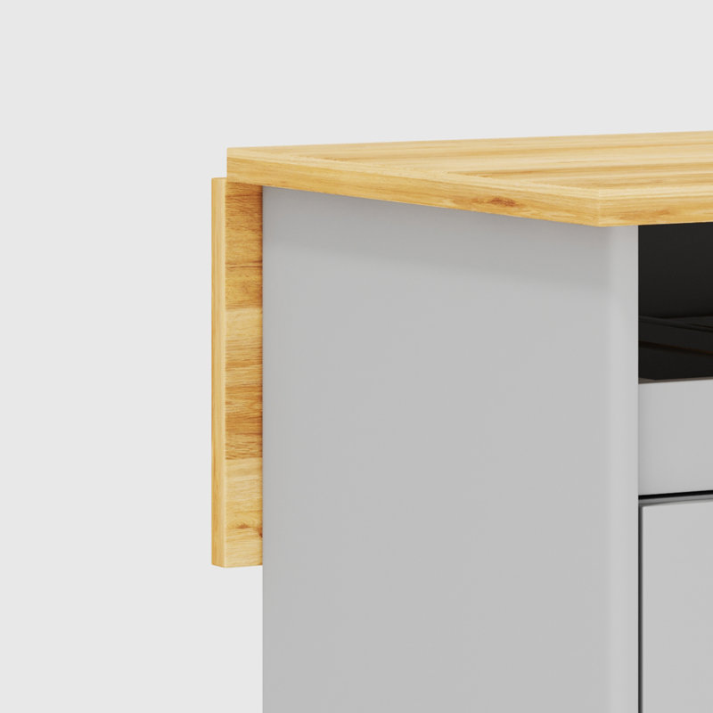 Kitchen Island With 1 Drawer And 2 Glass Sliding Doors, Grey