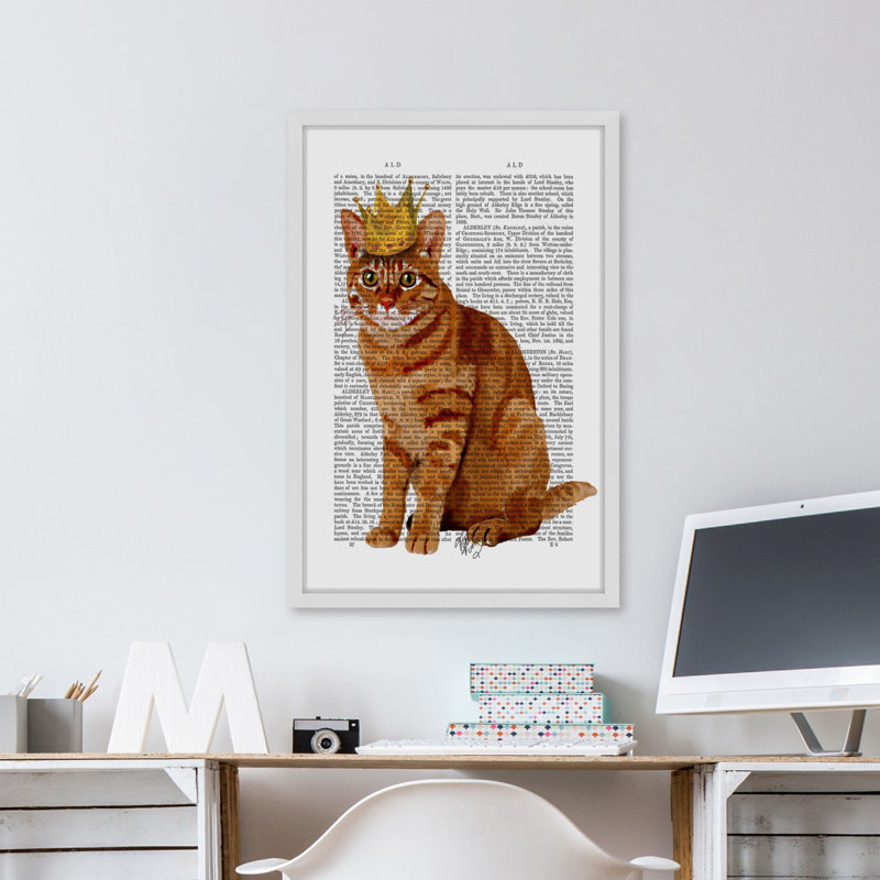 « gingembre chat couronne », reproduction d’art encadrée, H 24 po x l 16 po