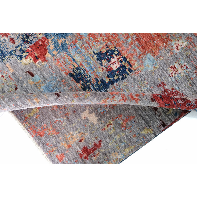 Hand Knotted Wool Area Rug in Gray