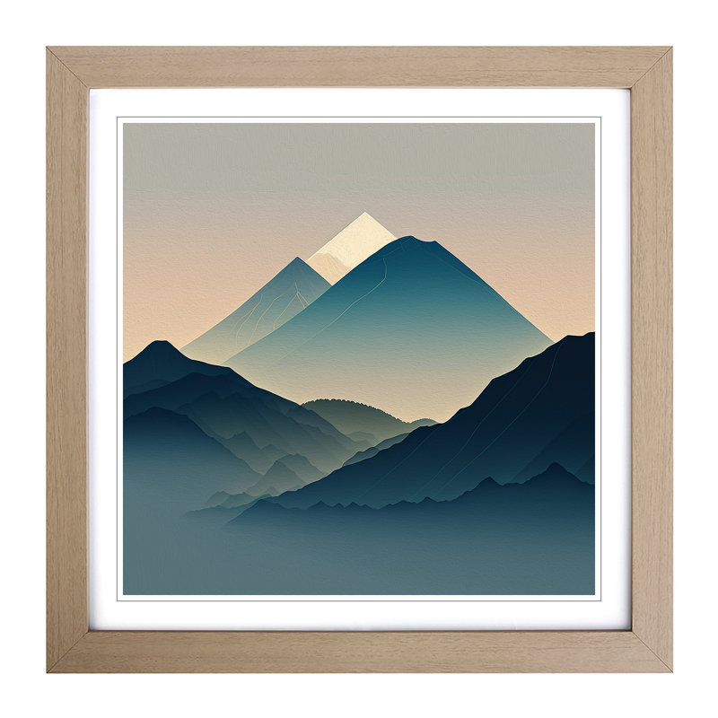 Japanese Mountains Minimalism - Single Picture Frame Print on Wood, Oak