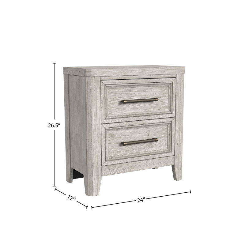 Jemma 2-Drawer Solid Wood Nightstand, Washed Linen