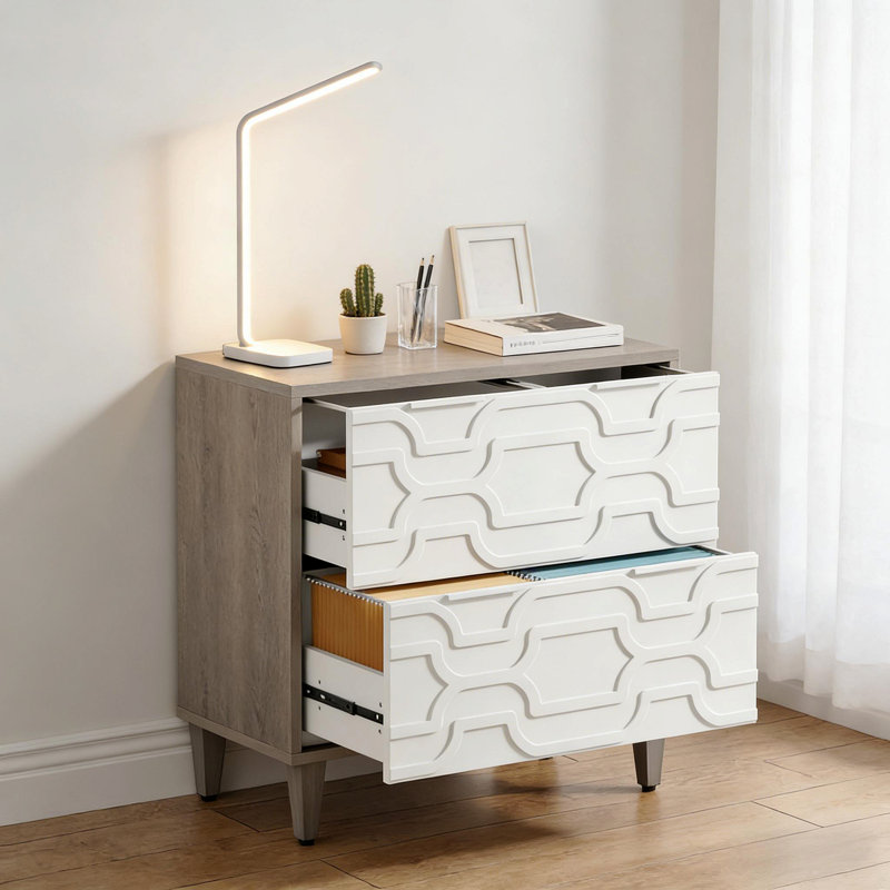 Armoire de rangement à 2 tiroirs, Gris / Blanc