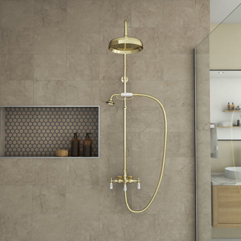 Abbey 10 x 34 1/2 Shower Faucet Set with Handshower, Polished Brass, Polished Brass