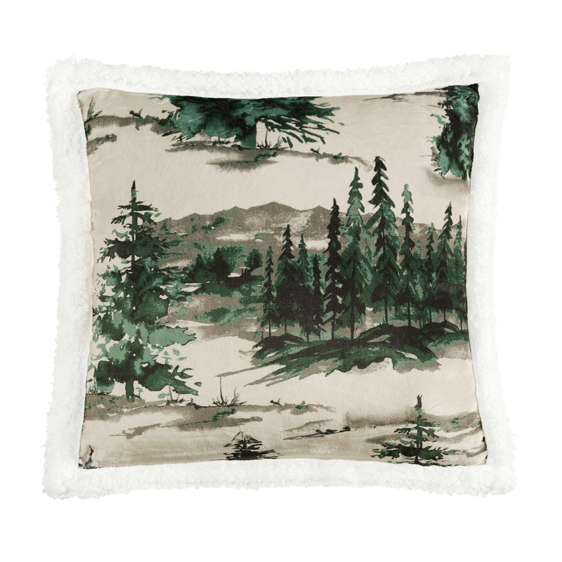 Campfire Sherpa Fleece Western Rustic Throw Pillows, 18x18 inch, Green Joshua