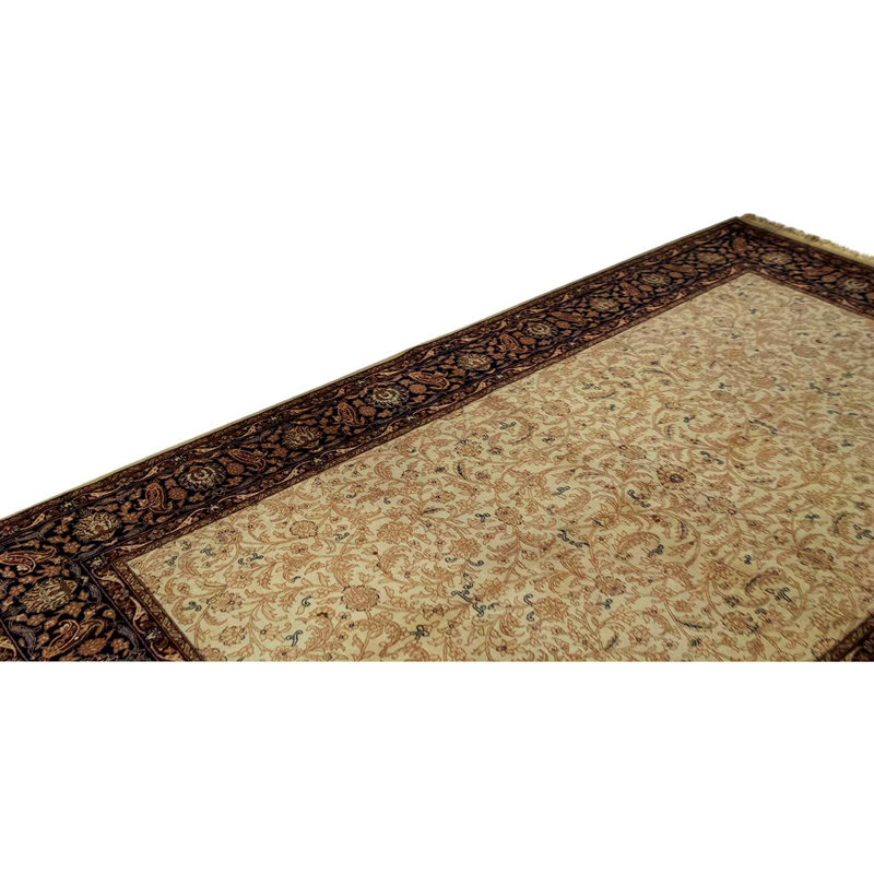 Tapis brun / beige / noir en laine noué à la main de conception unique 5 pi 9 po x 8 pi 9 po