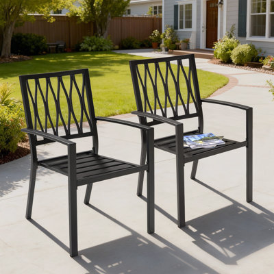 Outdoor Patio Chair of 2 Bistro and Dining Chairs, Powder-coated Finish and Iron Frame for Patio, Black with Gold Speckles