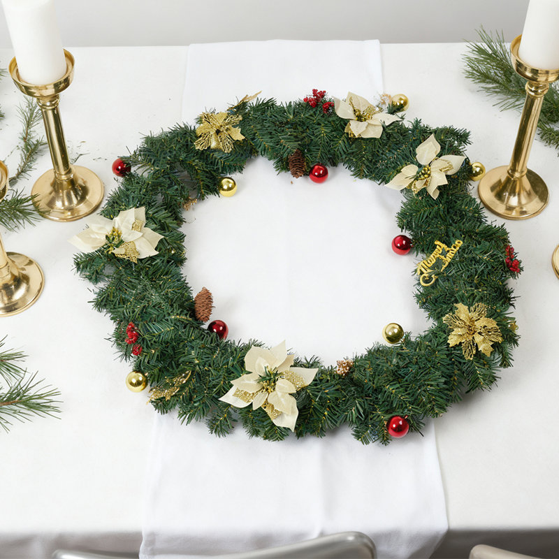 10cm Wreath, Gold/Green/Red