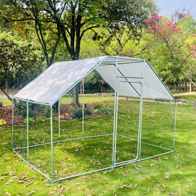 10'×6.6' Large Metal Chicken Coop Outdoor Walk-in Chicken Run Poultry Cage Pen, Flat Top
