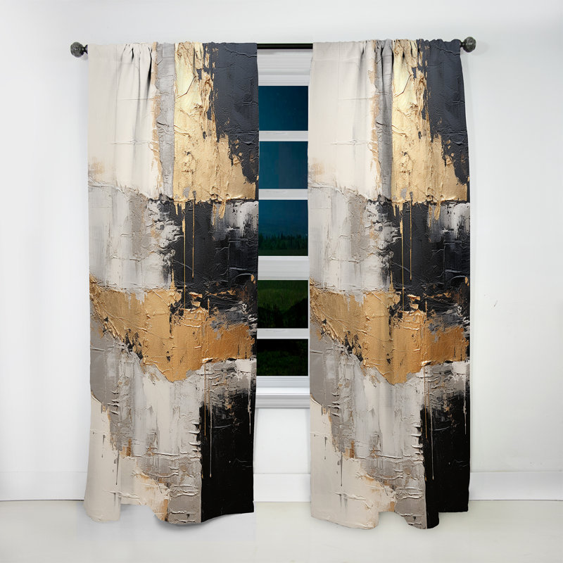 Felman Gray Gold Minimalism Potteries I - Spirals Curtain - Velvet Room Darkening - 1 Panel, 52" W x 84" L