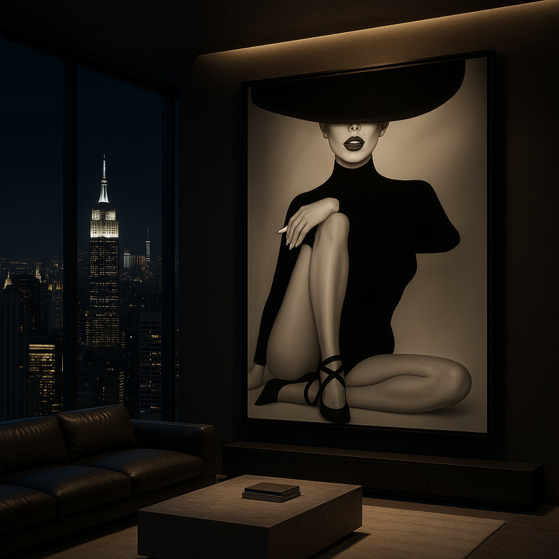 Nocturne Muse Framed Canvas Wall Art by Kasian Art Studio - Black Frame