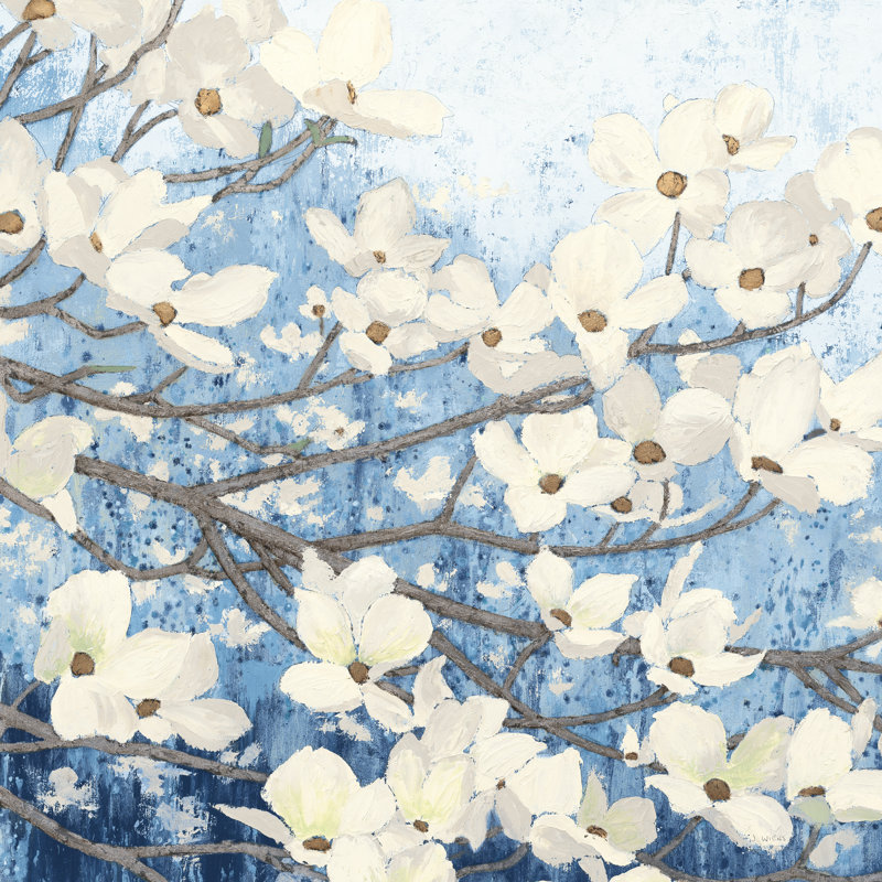 Dogwood Blossoms II indigo, H 30 po x l 30 po x P 1,25 po