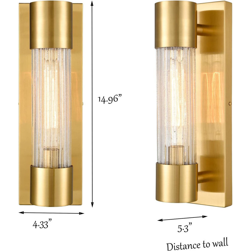 Applique murale moderne en laiton avec abat-jour en verre craquelé - Lumière de meuble-lavabo à intensité variable pour le couloir, la chambre à coucher et le salon