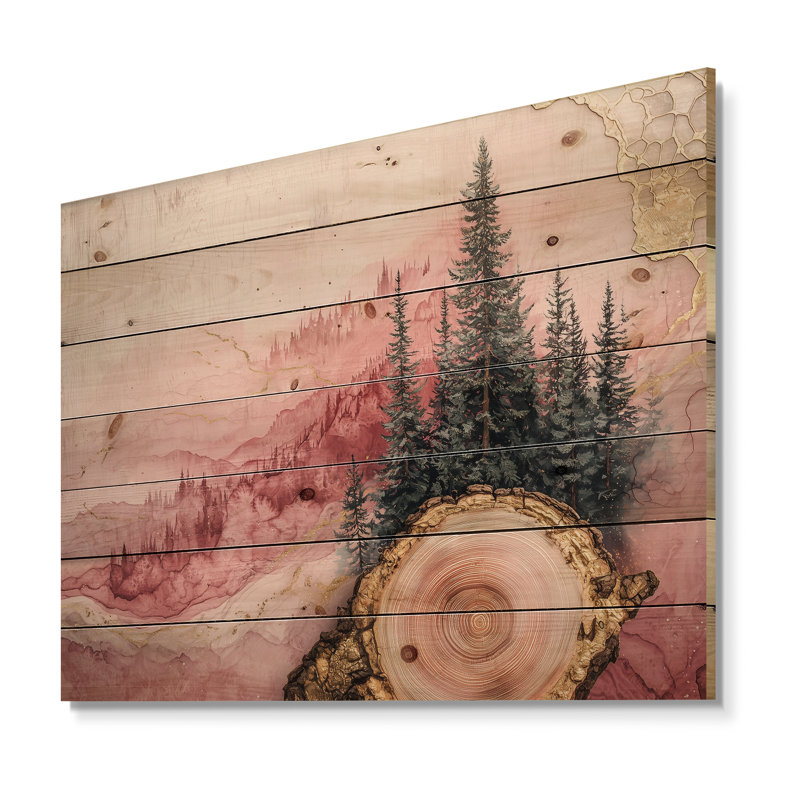 Ruby Crystal Lake Into The Pine Forest III - décoration murale en bois de lac - sur bois de pin naturel