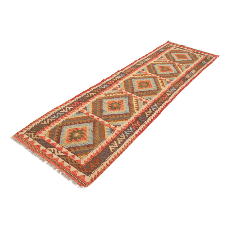 Runner Geometric Wool Hand Woven 82cm X 293cm Area Rug