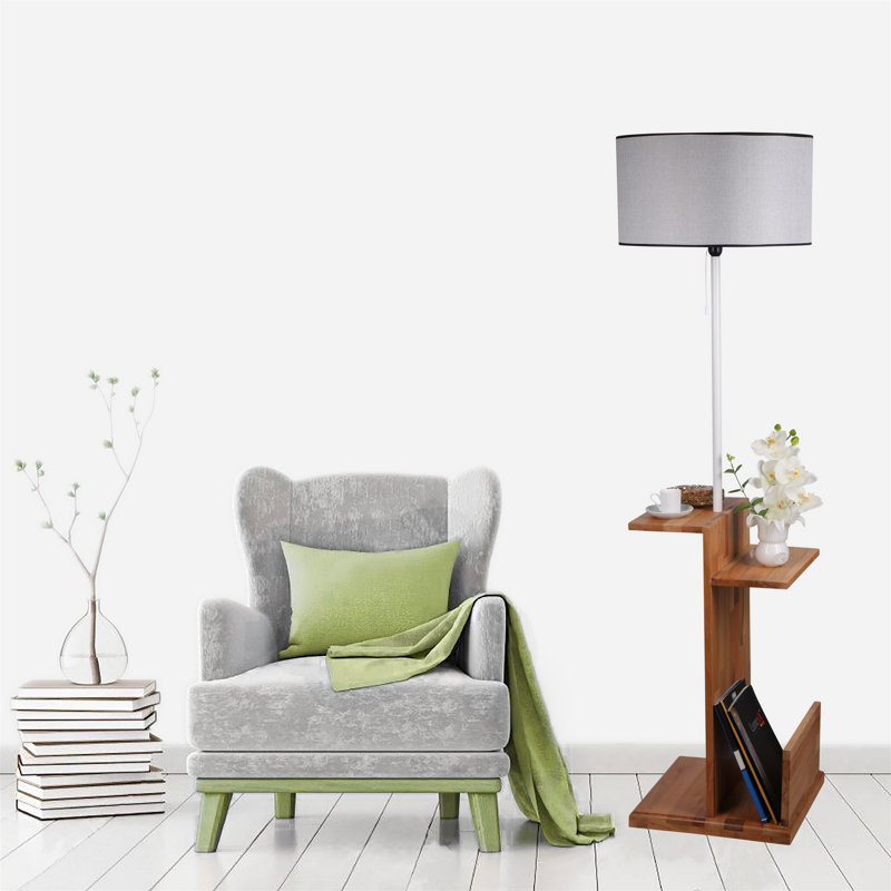 Alisa 170cm Tray Table Floor Lamp, Grey, Brown/White