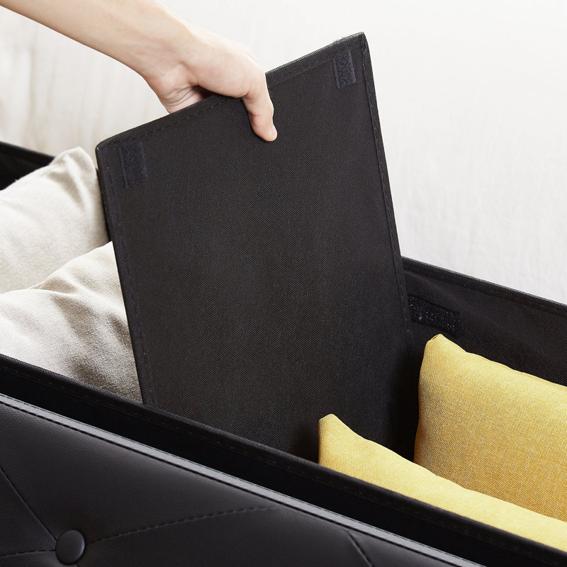 Nairne 110cm Wide Faux Leather Tufted Rectangle Solid Colour Storage Ottoman with Storage, Black