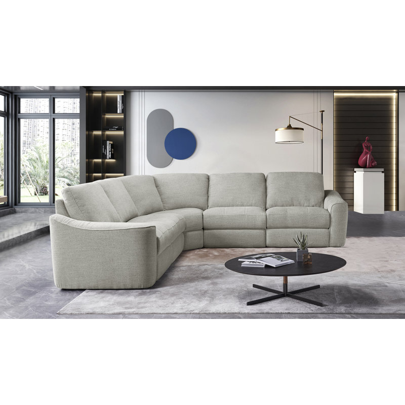 5 - Piece Power Reclining Upholstered Sectional With Comfort Wide Seating, Gray Green Polyester