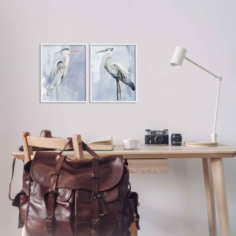 «Heron Birds Stand Blue Sky Watercolor» par Stellar Design Studio, ensemble de 2 peintures, H 14 po x l 11 po x P 1,5 po