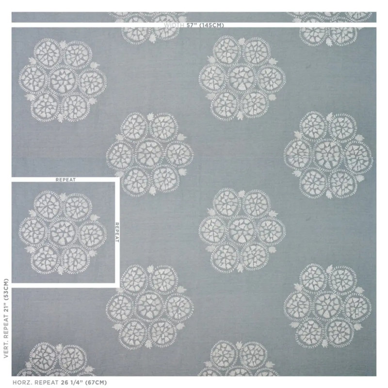 Isla Hand Embroidery Fabric, Sky
