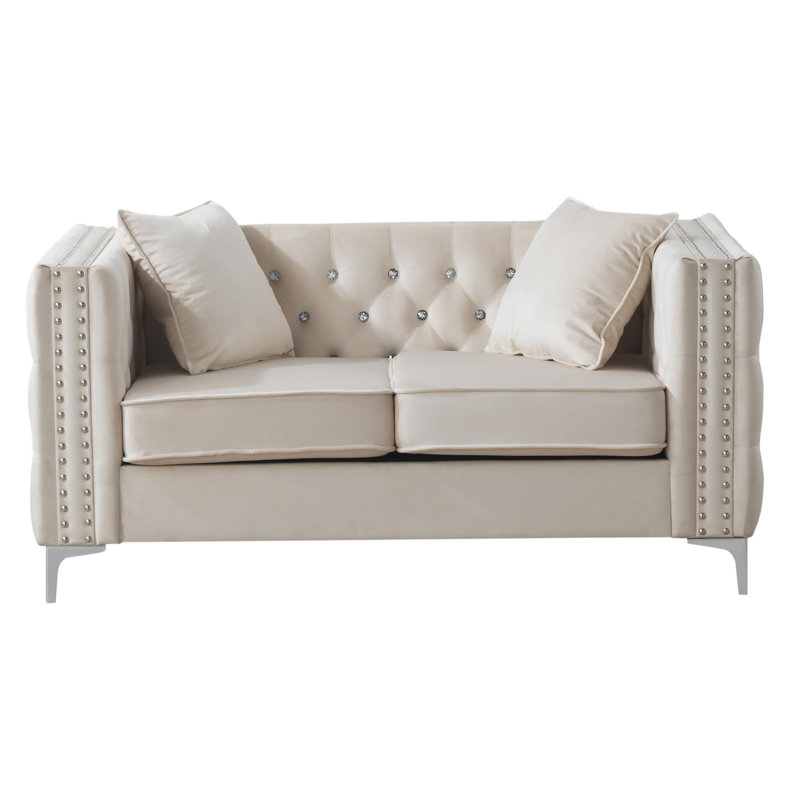 Tina 63'' Velvet Loveseat, Ivory Velvet