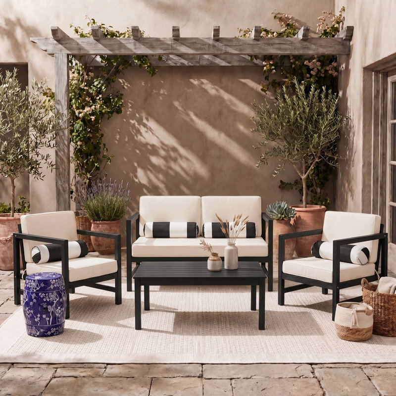 Nidhi Eucalyptus 4 - Person Patio Conversation Set with Cushions, Black