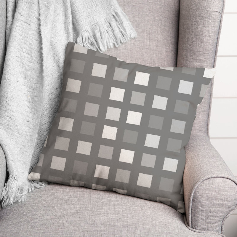 Plaid Outdoor Reversible Throw Pillow, H 18 po x l 18 po, Gris