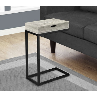 Table d'appoint, en forme de C, bout, côté, collation, tiroir de rangement, stratifié gris, métal noir