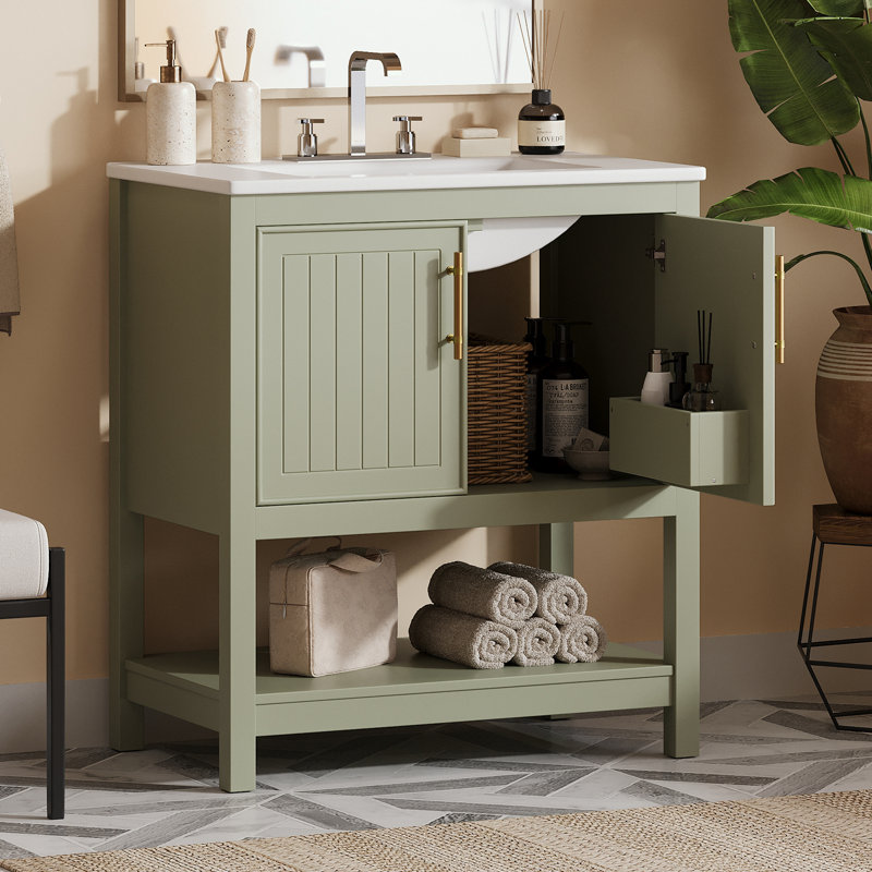 Hinami 29.9'' Single Bathroom Vanity with Top, Green