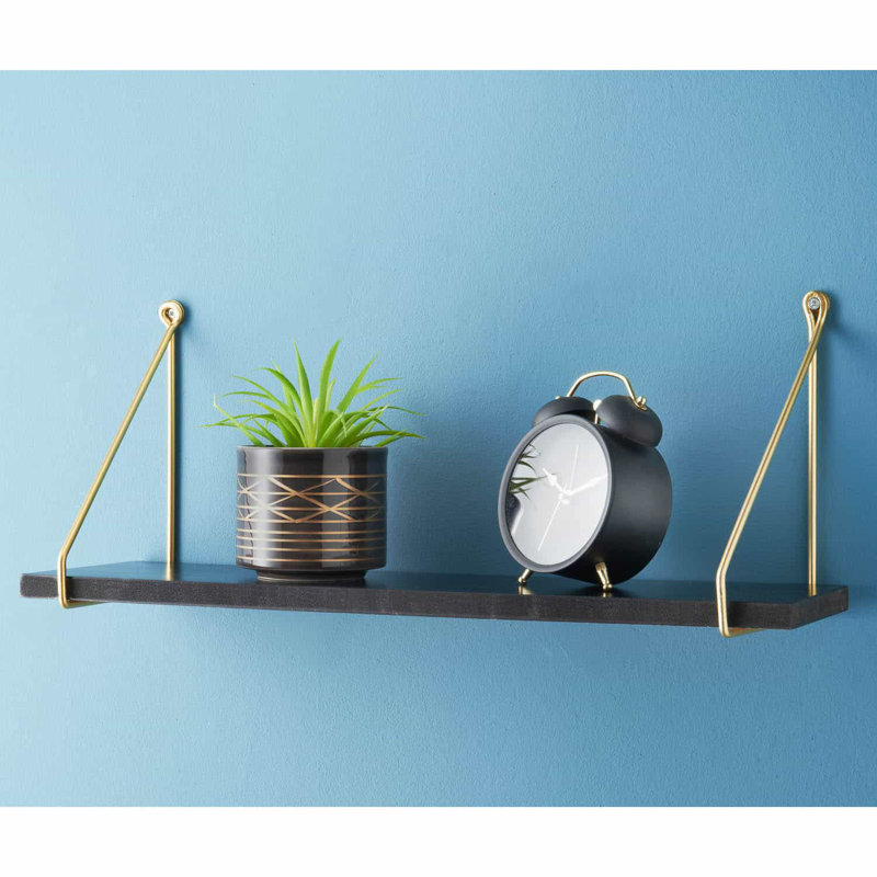 Addre Floating Shelf, Black/Gold, 20cm H x 80cm W x 15cm D